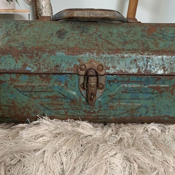 Vintage Distressed And  Rusty Toolbox 
Rustic Farm Industrial Decor - Picture 2 of 16